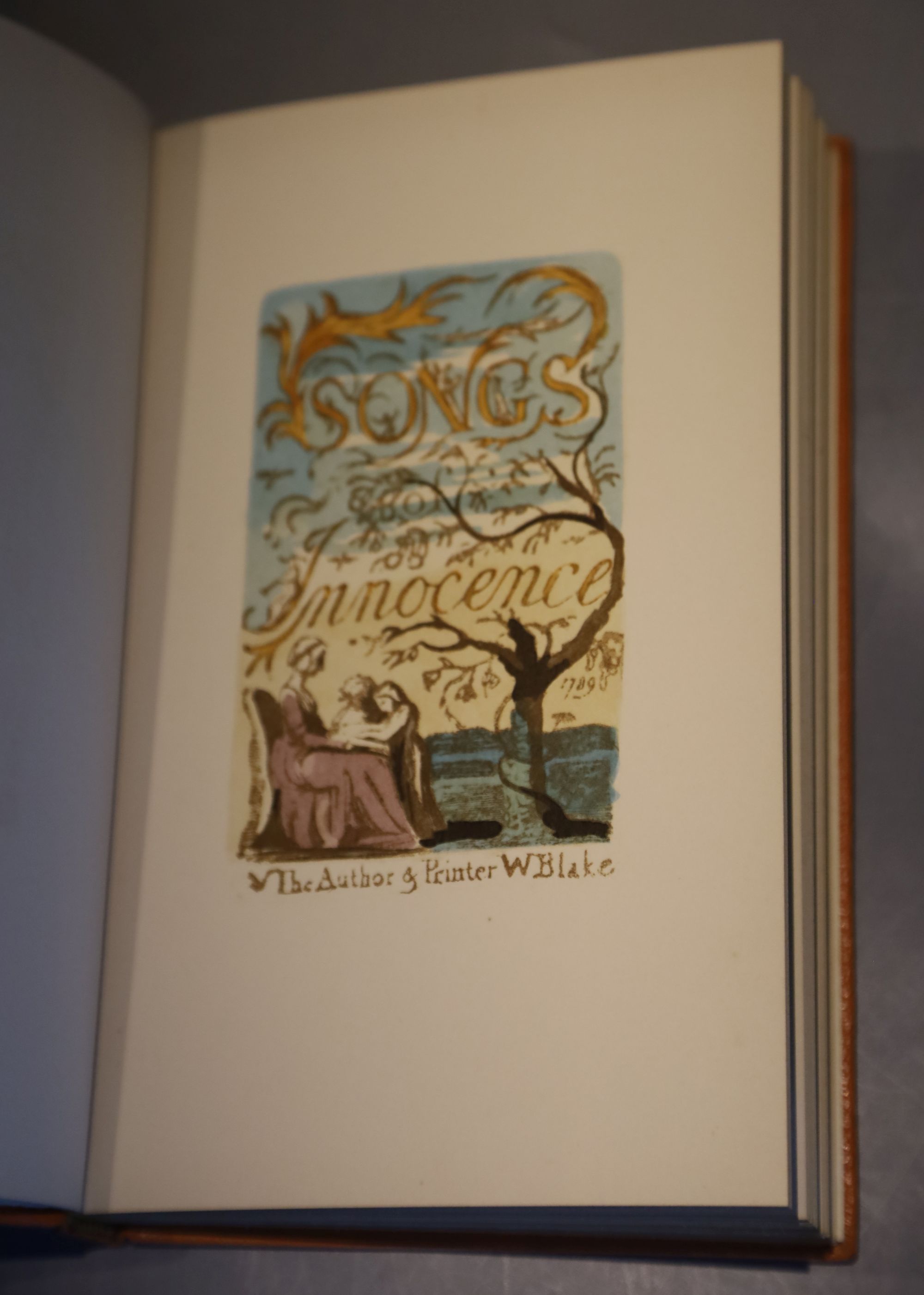 Blake, William - Songs of Innocence, number 114 of 1600, 8vo, orange morocco, with 31 colour plates, a facsimilie of the Rosenwald Copy